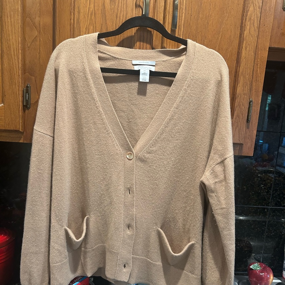 Nordstrom Beige Cashmere Cardigan Sweater